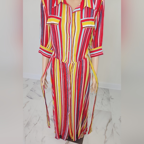 Strip multi color button down maxi shirt dress - Picture 6 of 13